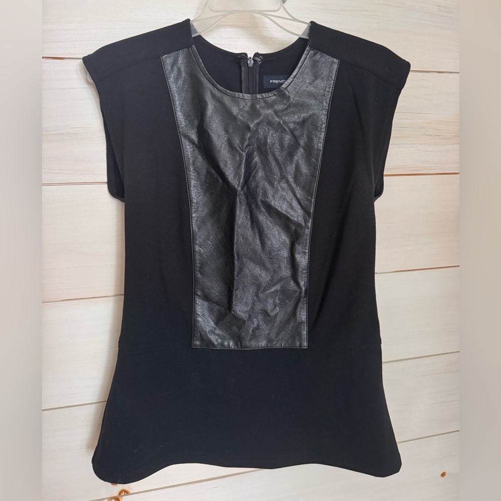 French Connection Black Top with Leather Panel